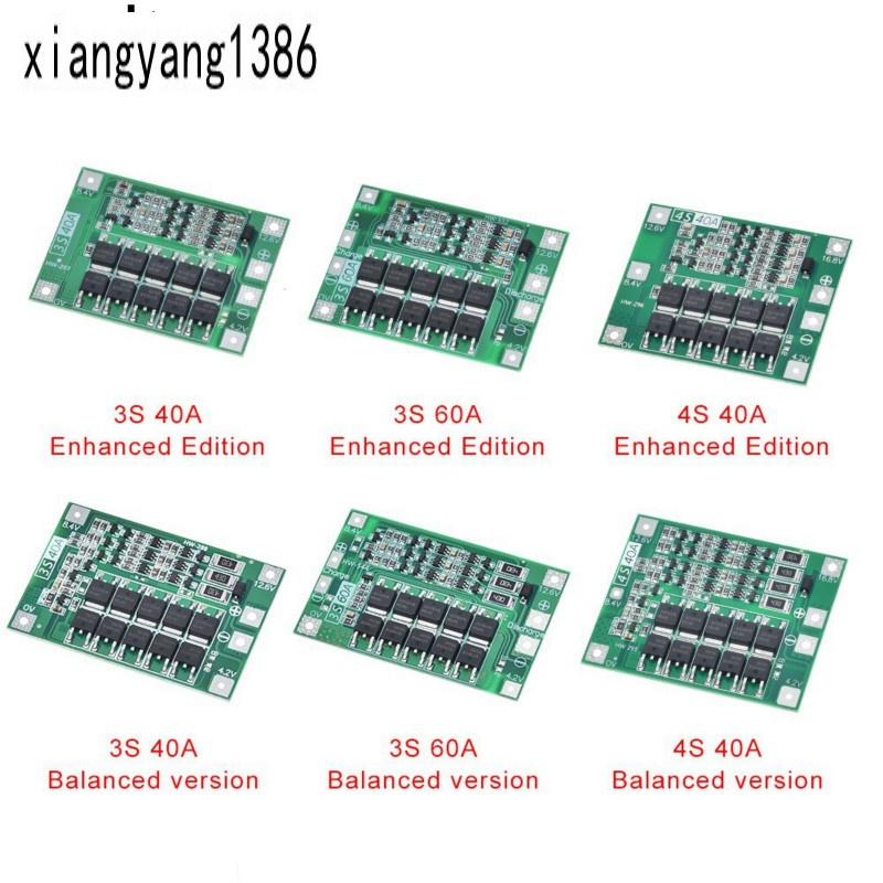 Bảng Mạch Tăng Cường Pin Lithium 3S/4s 40A 60A 18650 BMS 11.1V 12.6V/14.8V16.8V