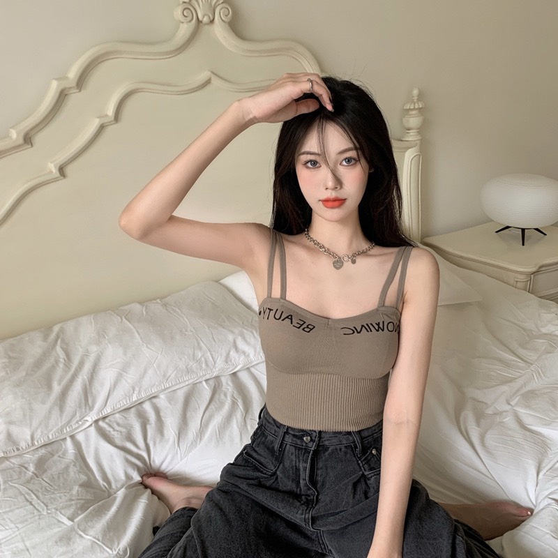 Áo Bra Nữ 2 Dây Kép Có Mút Ngực Cúp Tròn Phối Chữ Siêu Xinh 829