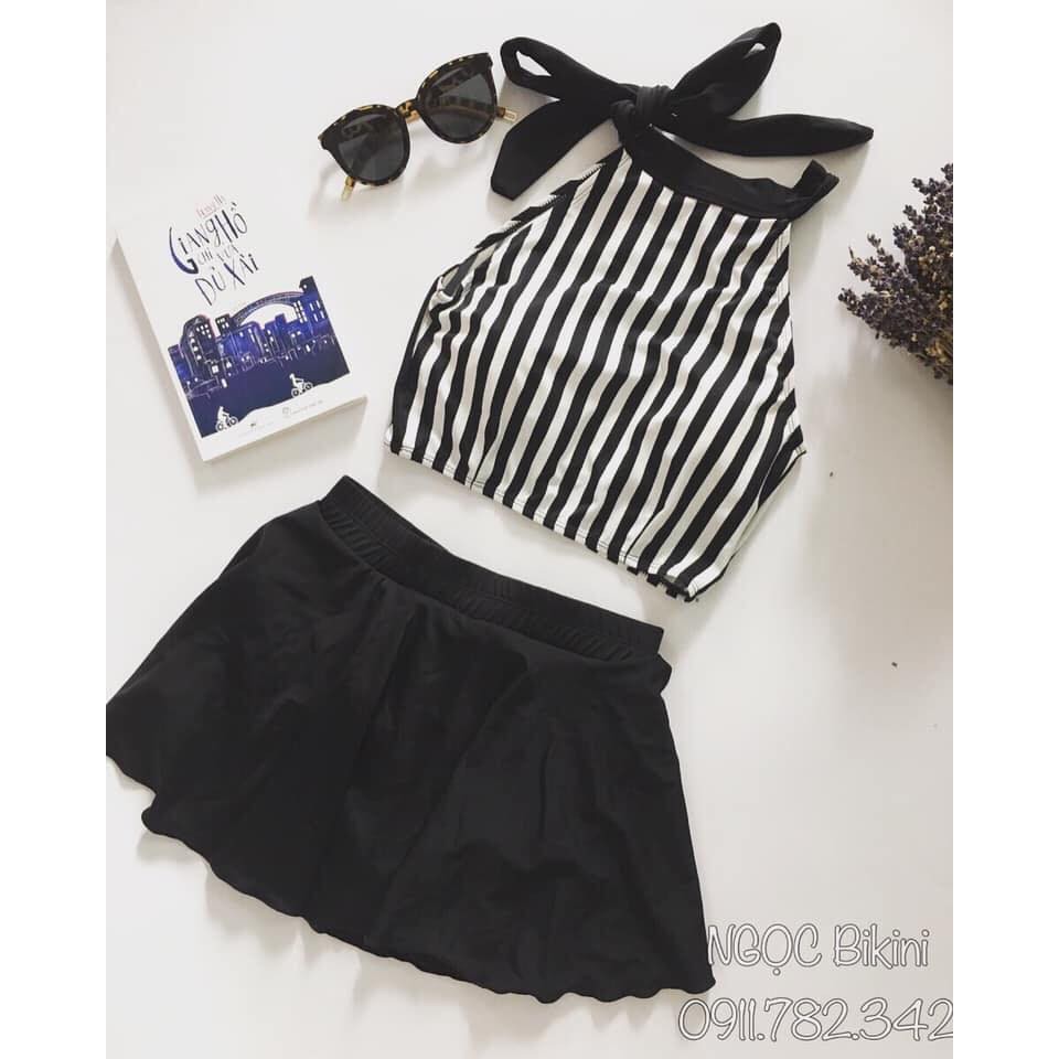 Bikini hai mảnh sọc đen trắng chất thun mặc đi biển đi bơi ( Ảnh chụp thật) | BigBuy360 - bigbuy360.vn