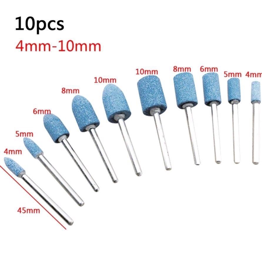 10 Cái Dụng Cụ điện Phụ Kiện Màu Xanh Cát Mài Mòn Đá Mài Đá Mài Drillac Máy Mài Khuôn Quay Mũi Khoan Công Cụ Bit Bộ đầu đá mài đánh bóng Đá mài trục