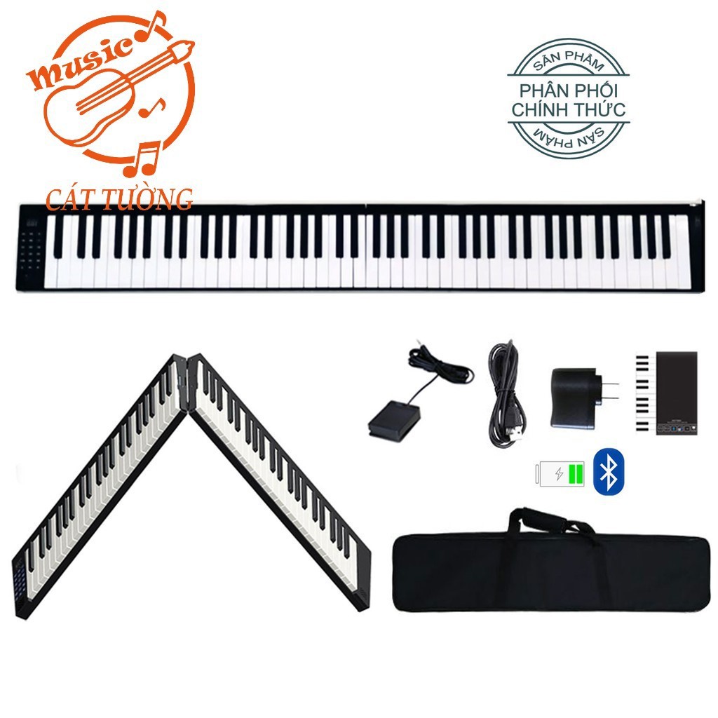 Đàn Piano Điện Konix PJ88B - 88 Phím Cảm Ứng Lực (Pin sạc, Bluetooth, Pedal sustain PJ88, Bao Đựng)