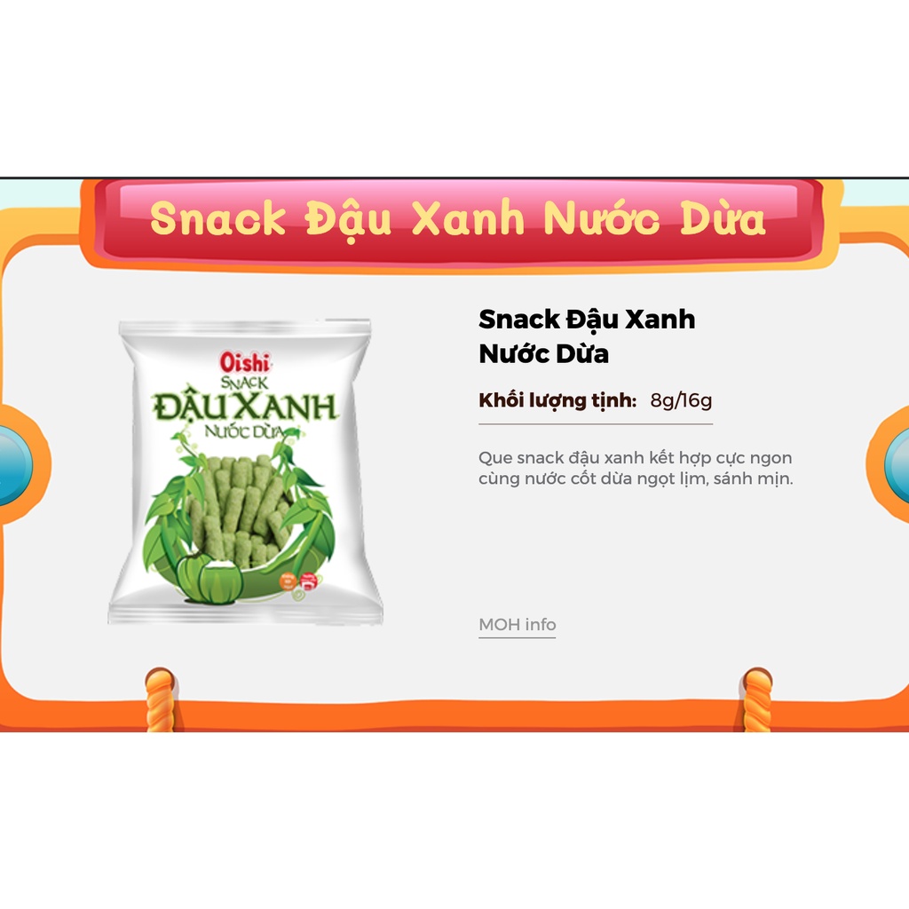 Bịch 10 Gói Bim Bim Oishi Đậu Xanh Nước Cốt Dừa 16g-Ăn Vặt Sumo Snack