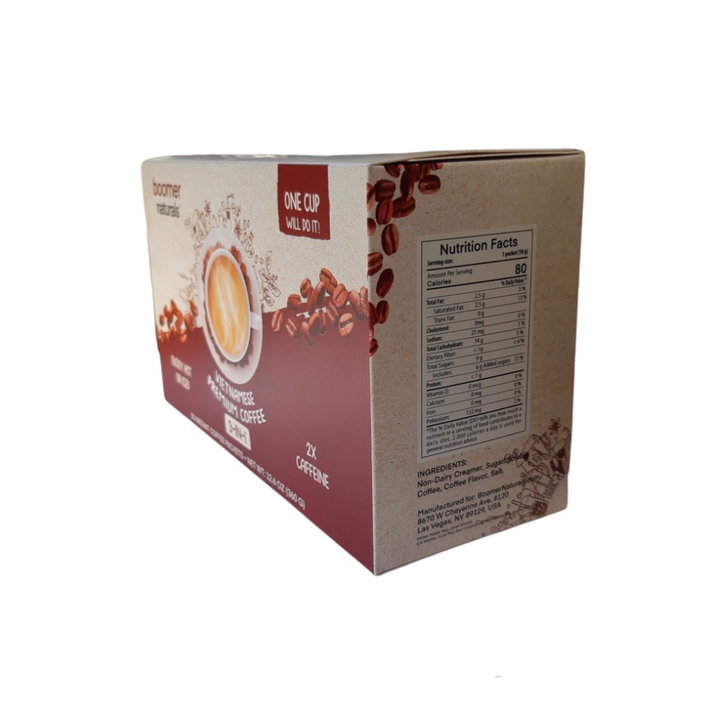 1 hộp Cafe Hòa Tan 3-in-1 xuất thị trường Mỹ - Boomer Naturals Coffee | WebRaoVat - webraovat.net.vn