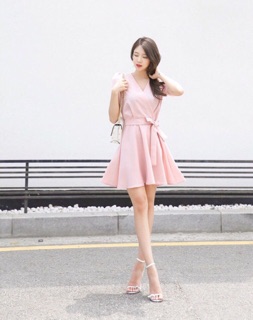 Đầm hồng tay xếp li (kèm hình thật)