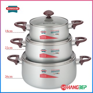 Bộ 3 nồi nhôm Anod Sunhouse SH8833QT (18cm/22cm/26cm)