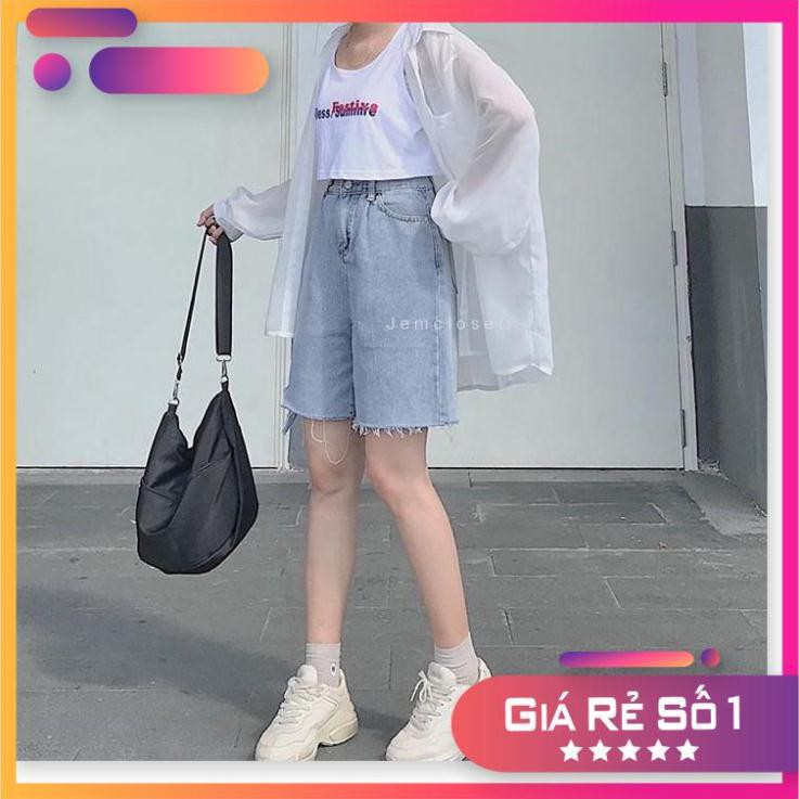 quần short jean nữ ngố ống rộng lưng cao ulzzang