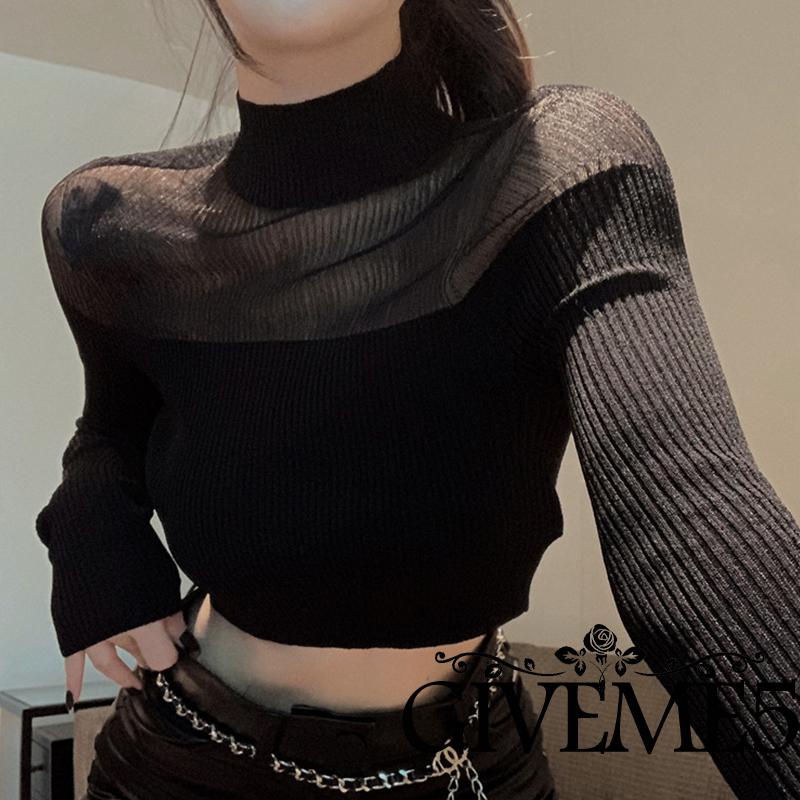 Áo Thun Dài Tay Phối Lưới Thời Trang Cho Nữ