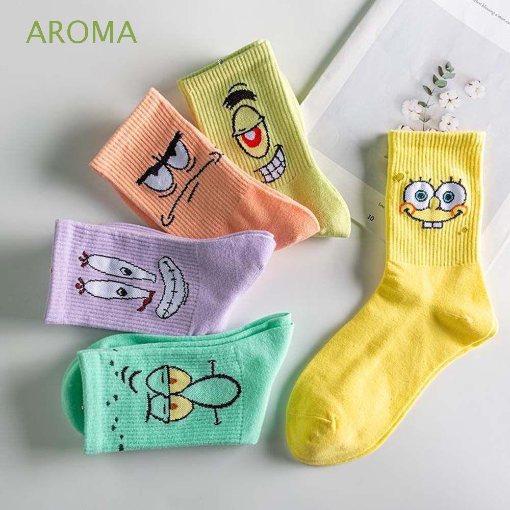 Aroma Vớ Cotton Polyester Họa Tiết SpongeBob Hình Học Hoạt Hình Nhiều Màu Sắc Thời Trang Harajuku Hàn Quốc Cho Nam Nữ