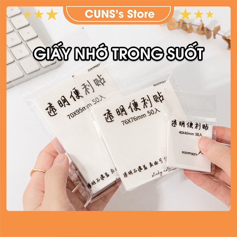 Sticker Note, Giấy Nhớ Trong Suốt Hàn Quốc Dùng Để Ghi Chú Học Tập, Làm Việc Văn Phòng - CUNS's Store