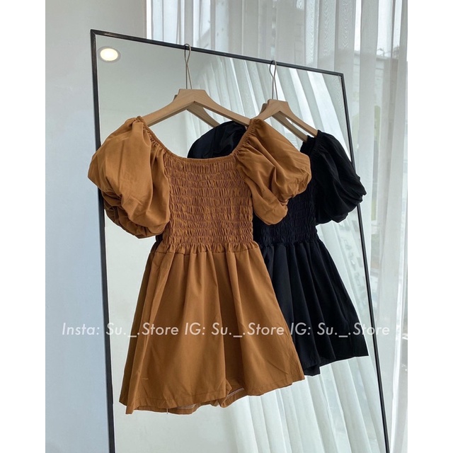 Jumsuit nữ đồ bay mùa hè áo liền thân short ngắn ống rộng bu chun tay phồng tôn dáng năng động du lịch cafe hàn quốc