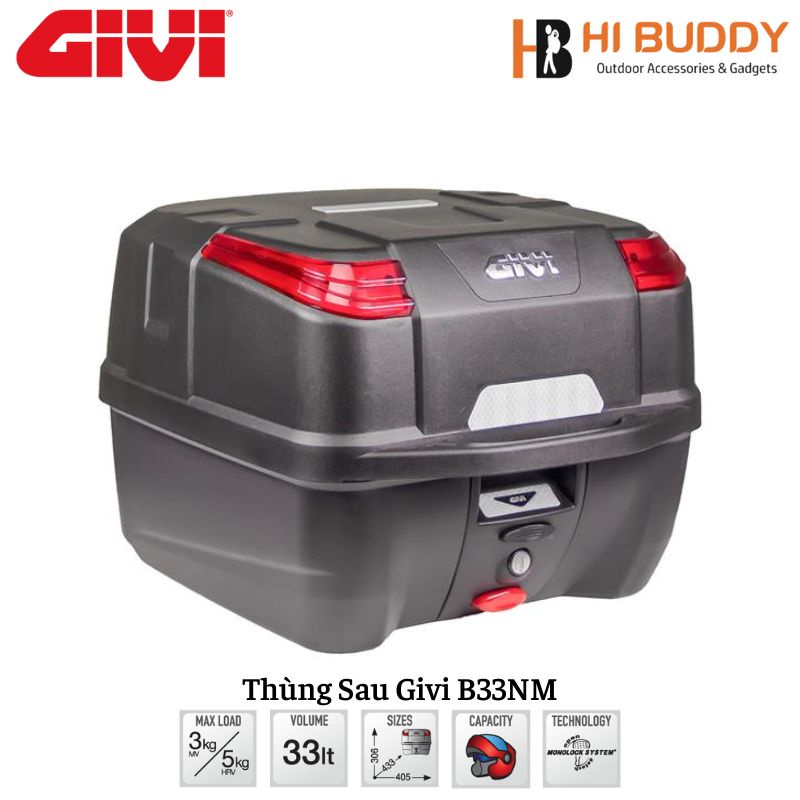 Thùng Sau GIVI B33NM - 33 Lít - Kèm Đế Lắp Thùng MP60N | Hibushop