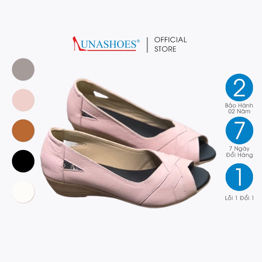 Giày đế xuồng nữ 4p da bò mềm êm chân màu trắng Lunashoes 25805 hở mũi da thật cao cấp dễ đi kiểu Hàn quốc nhiều màu
