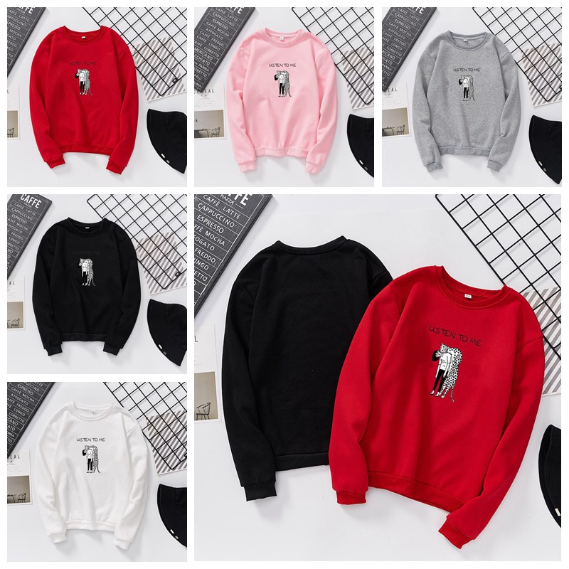 Áo hoodie không nón in hình và chữ ngộ nghĩnh thời trang