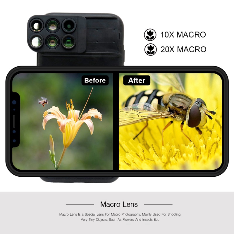 Lens Case for Apple iPhone X: 6 in 1 Dual Optics Lens Kit (180°Fisheye, 2X Telephoto,120° Wide-Angle, 10X/20X Macro)