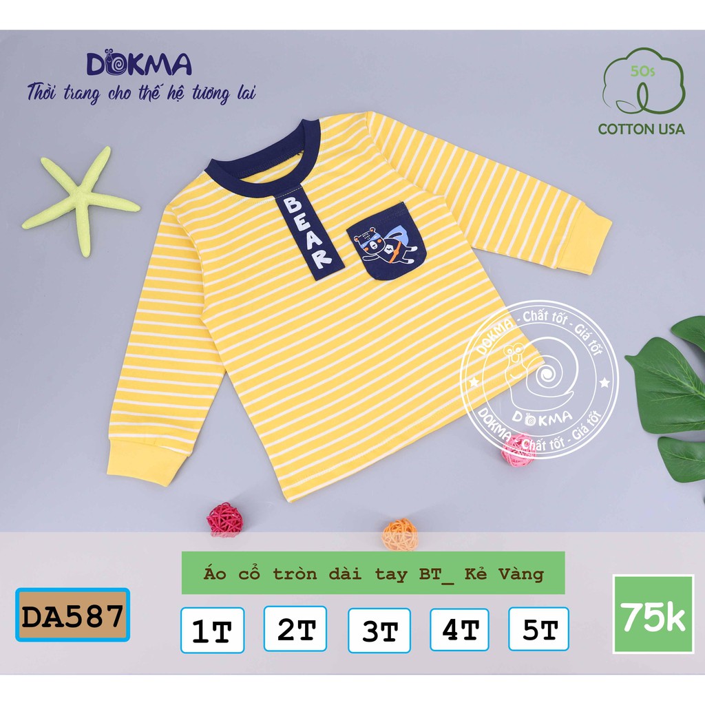 Dokma - Áo cổ tròn dài tay kẻ chất cotton mỏng mịn cho bé trai 1-5 tuổi DA587