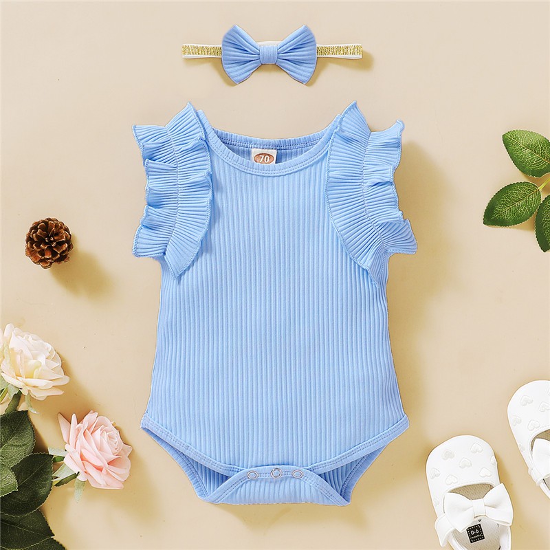 Bộ Áo Liền Quần Tay Ngắn Chất Cotton + Băng Đô Cài Tóc Mikrdoo Cho Bé