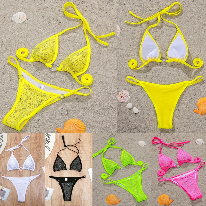 Bộ Đồ Bơi Bikini Hai Dây Nâng Ngực Đính Đá Lấp Lánh Sang Trọng Dành Cho Nữ