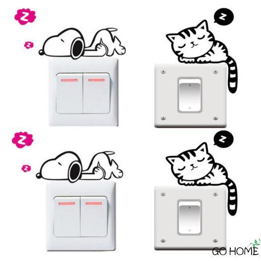Miếng dán trang trí công tắc bằng vinyl hình chú mèo/cún Snoopy cực dễ thương