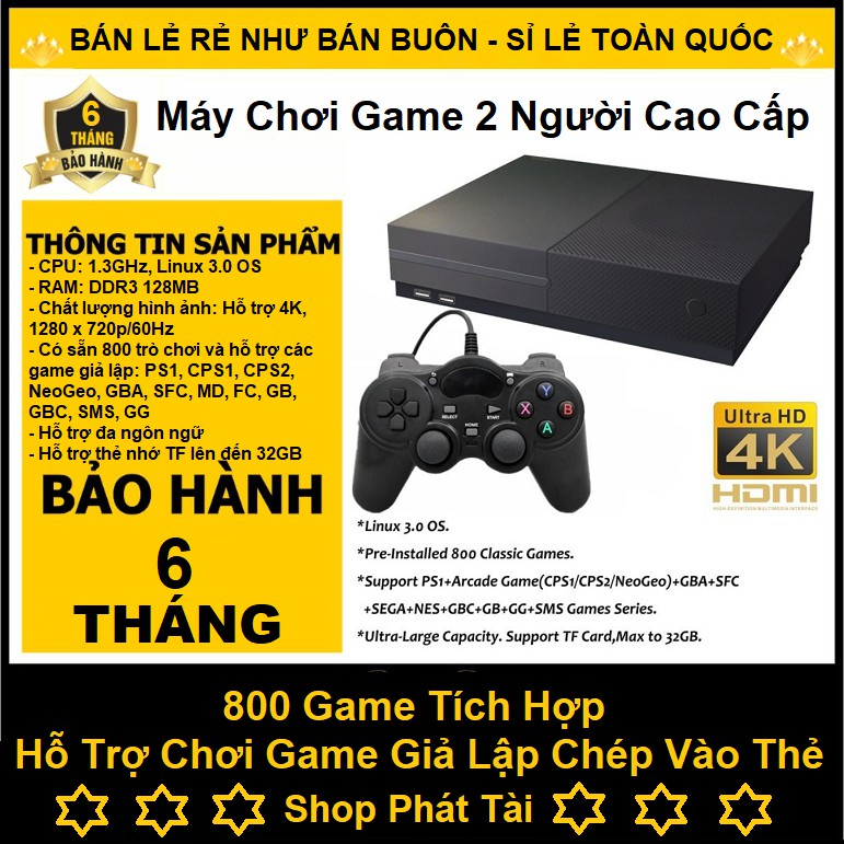 Máy chơi game 4 nút X Pro 1280 P tích hợp 800 game cổ điển, hỗ trợ chép game bên ngoài, hỗ trợ 4K, chơi game Arcade