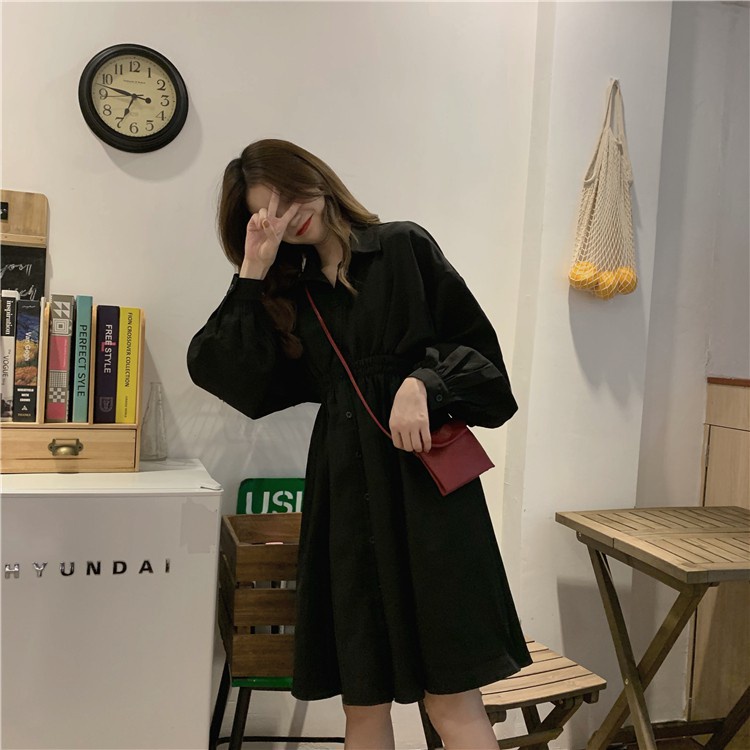 Đầm Đen Dài Tay Thời Trang Hàn Quốc Cho Nữ