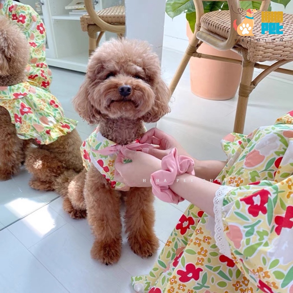 Áo Vải Hoa Chó Mèo Có Dây Cột Cổ Form Bí Chuẩn Hàn Quốc Quần Áo Thú Cưng Hihapet.