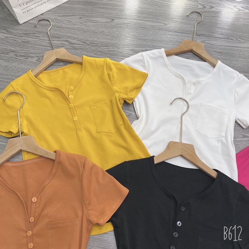 Áo thun body vạt bầu TAY NGẮN cổ V phối túi | BigBuy360 - bigbuy360.vn