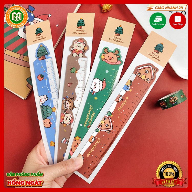 Thước kẻ học sinh chủ đề giáng sinh có nam châm chiều dài 15cm, văn phòng phẩm đồ dùng học tập làm quà noel N017