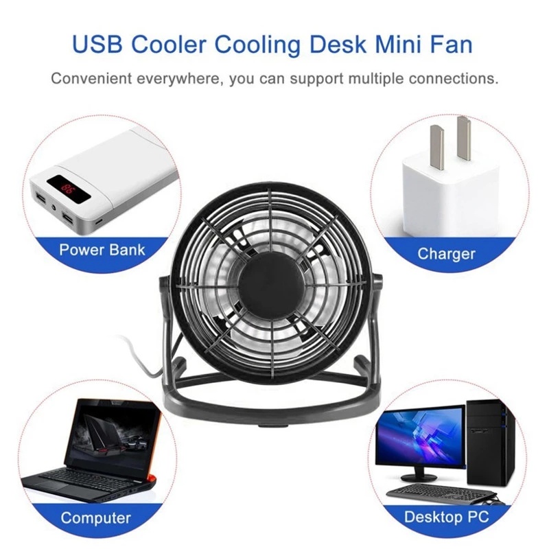 Quạt Làm Mát Mini 4 Inches / DC 5V Xoay 360 Độ Kèm Sạc USB Tiện Dụng