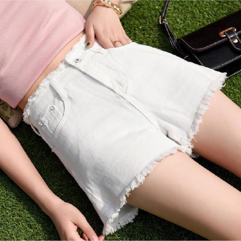 Quần Short Denim Ống Rộng Lưng Cao Phối Rách Phong Cách Hàn Quốc Hàng Mới 2022 Dành Cho Nữ