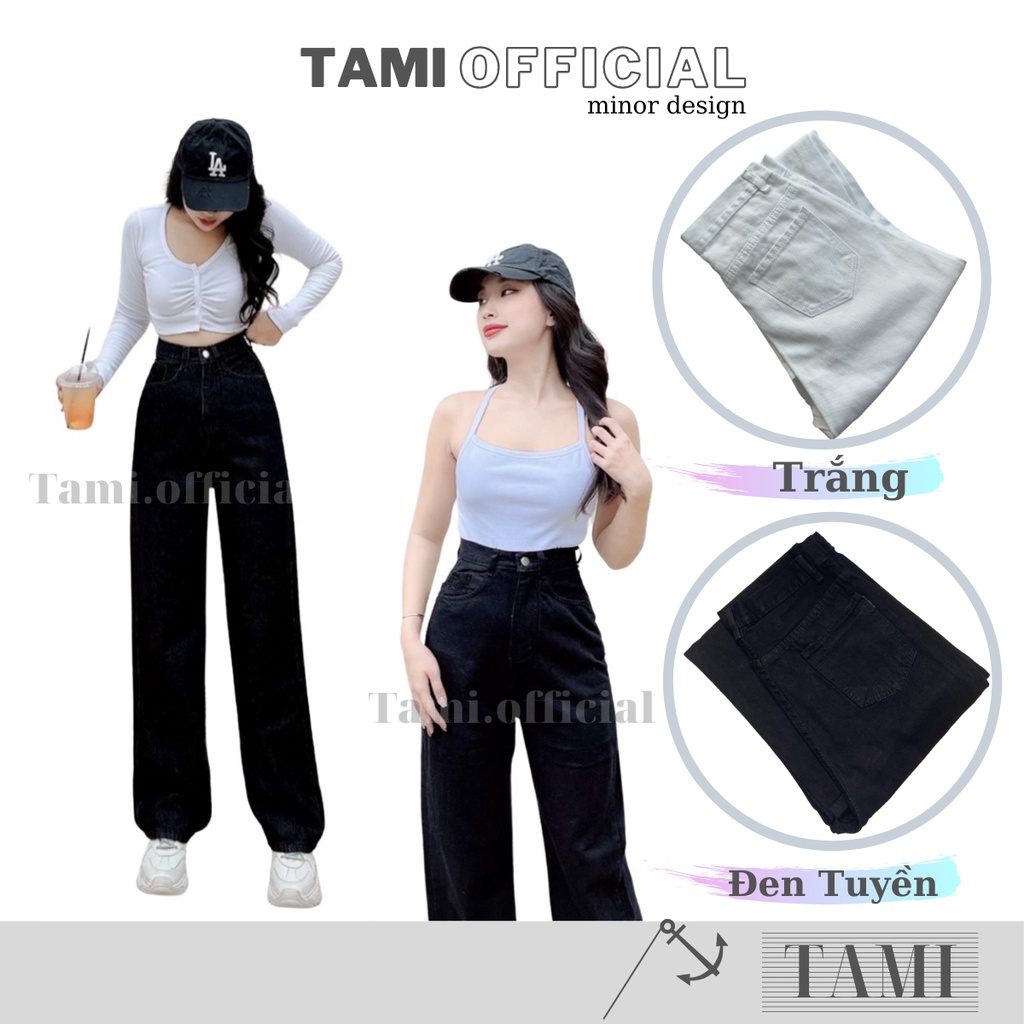 Quần Jeans NỮ ỐNG SUÔNG Màu Đen Tuyền Đáy Cao Siêu HÁCH DÁNG [ Tami Official ]