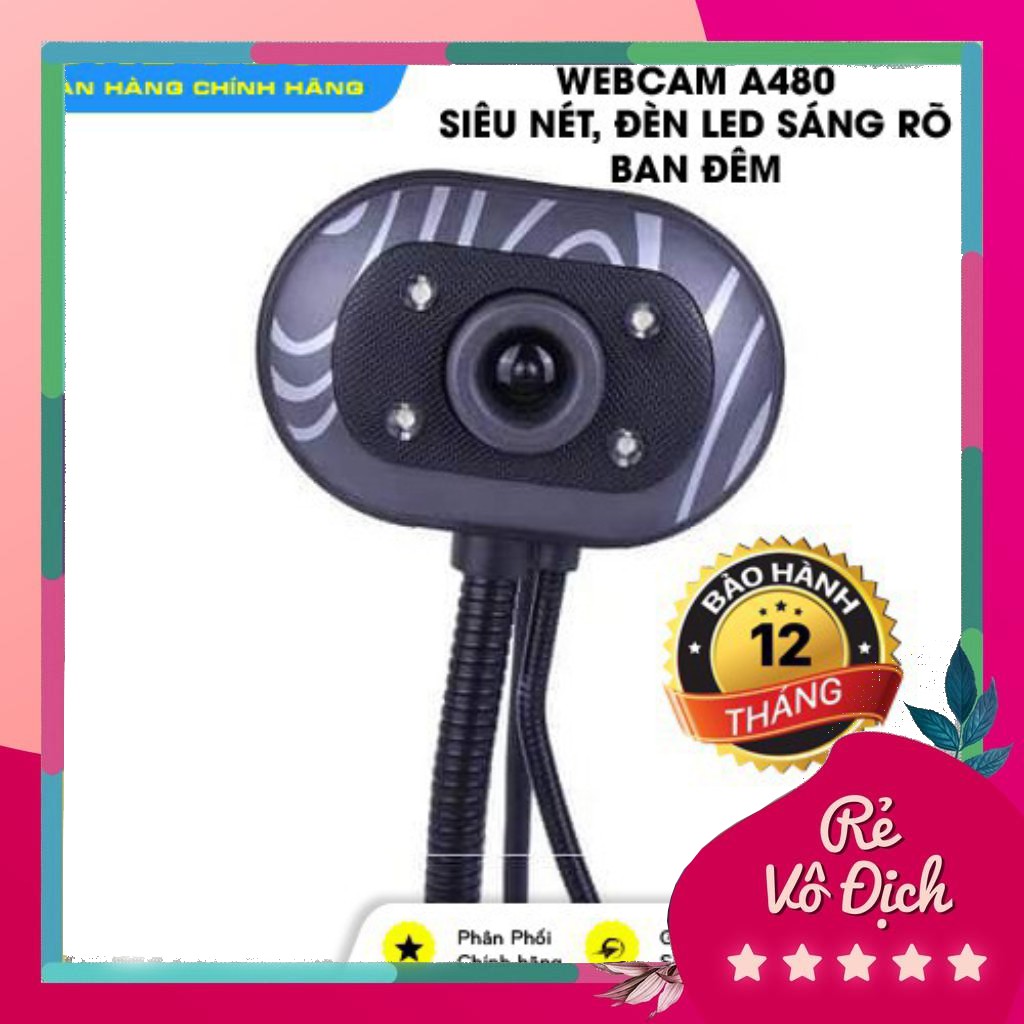 [Siêu rẻ] Webcam A480, Siêu Nét, Đầy Đủ Đèn LED sáng rõ ban đêm-W03
