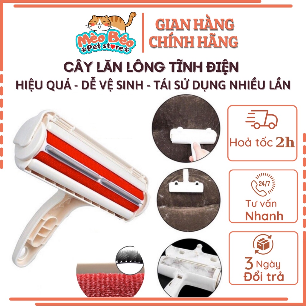 Cây lăn lông tĩnh điện hút lông chó mèo, tóc bụi bẩn trên giường nệm quần áo sopha - Tái sử dụng nhiều lần