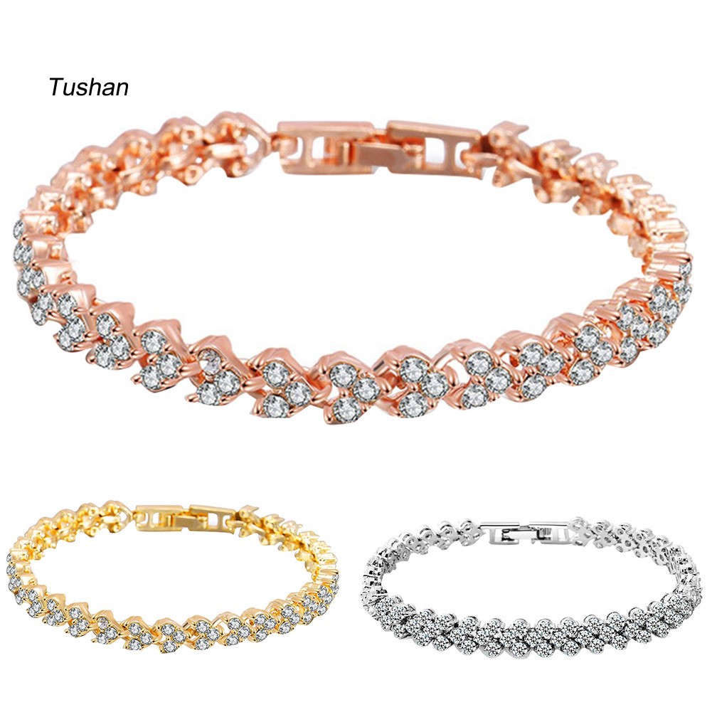 TUSH_Women Fashion Full Rhinestone Inlaid Bracelet Bangle Wedding Party Jewelry Gift