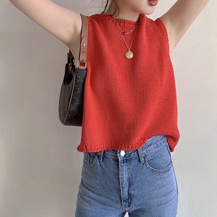 Áo sweater ZHELIHANGFEI không tay lưng cao thiết kế quyến rũ cho nữ