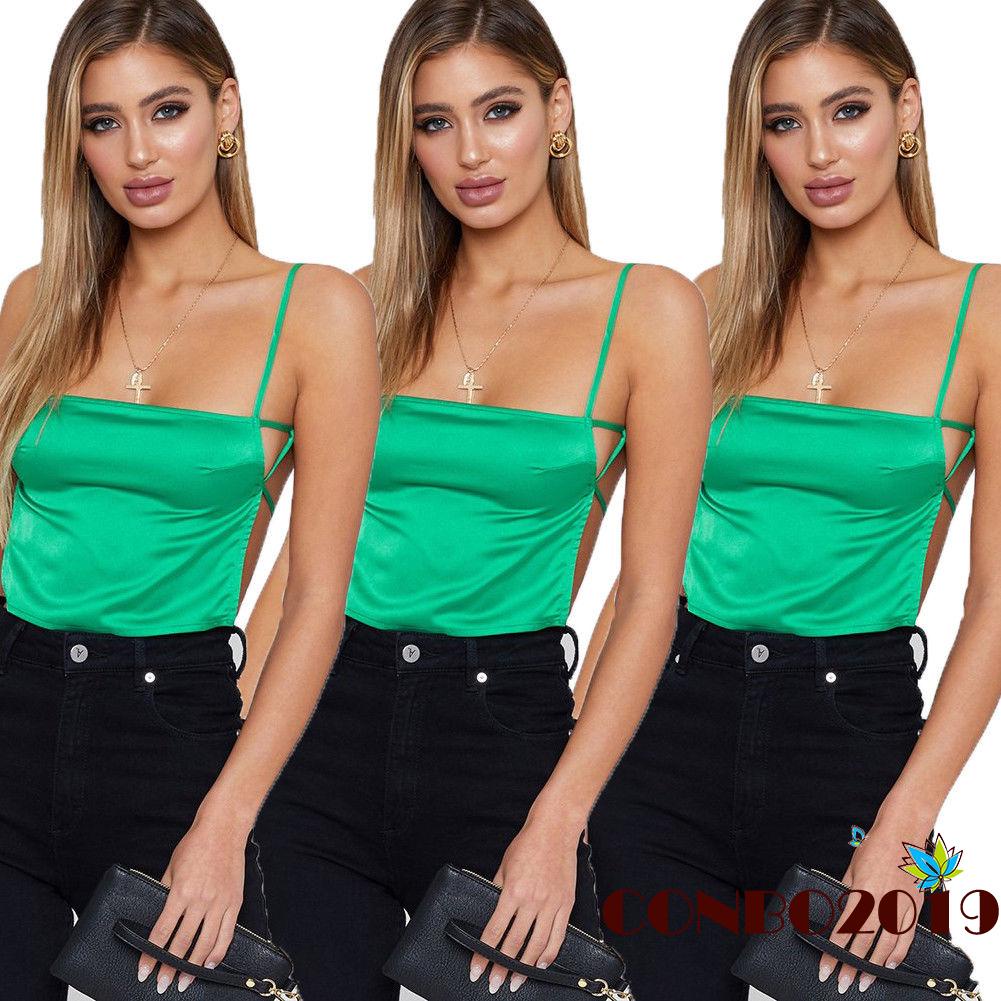 Áo Croptop Hai Dây Bằng Lụa Satin Màu Trơn Thời Trang Mùa Hè Quyến Rũ Dành Cho Nữ