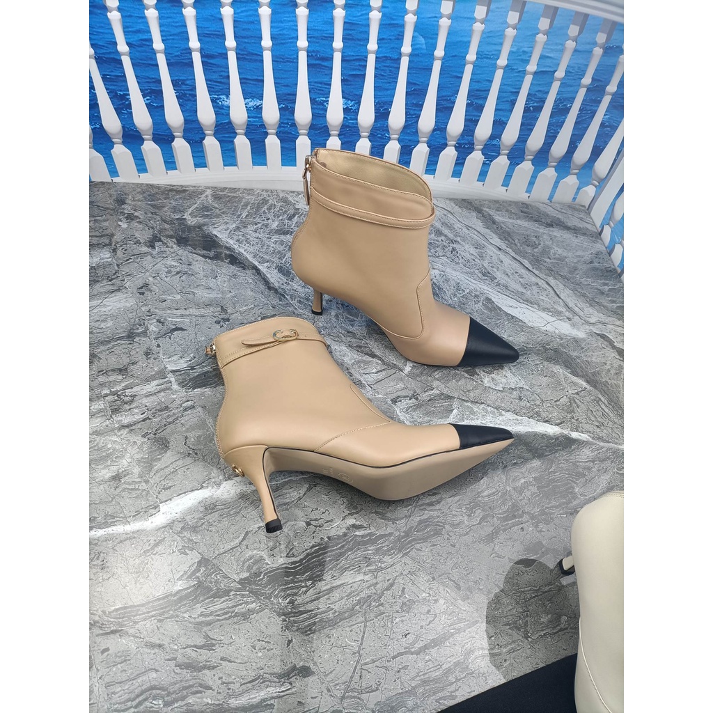 Boot nữ thời trang da thật 𝘾𝙝𝙖𝙣𝙚𝙡 𝘾𝙝𝙖𝙣n𝙚𝙡 CN mũi nhọn thanh lịch