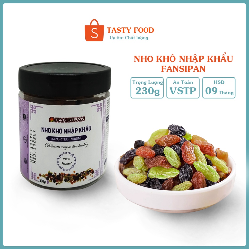 Nho khô mix vị nhập khẩu Fansipan hộp 300g, nho sấy chính hãng đồ ăn vặt Tasty Food