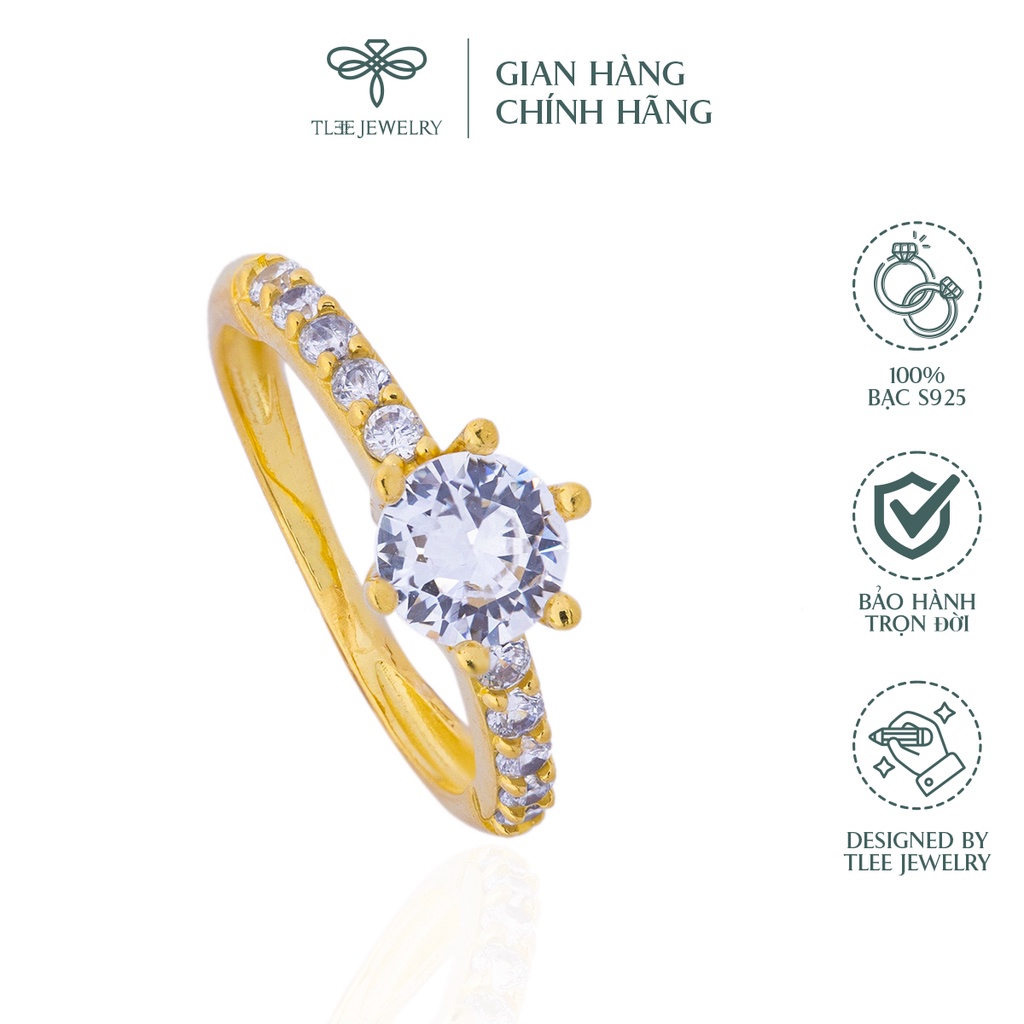 Nhẫn bạc nữ TLEE đá sáu chấu mạ vàng 14k viền bằng sang trọng NCJ A0132