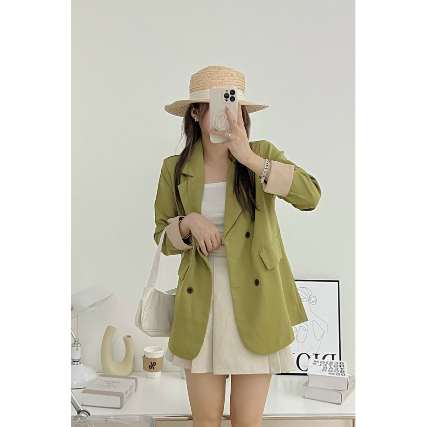 Áo khoác blazer nữ tay pha nâu siêu xinhI Trần Hân Shop 2005914