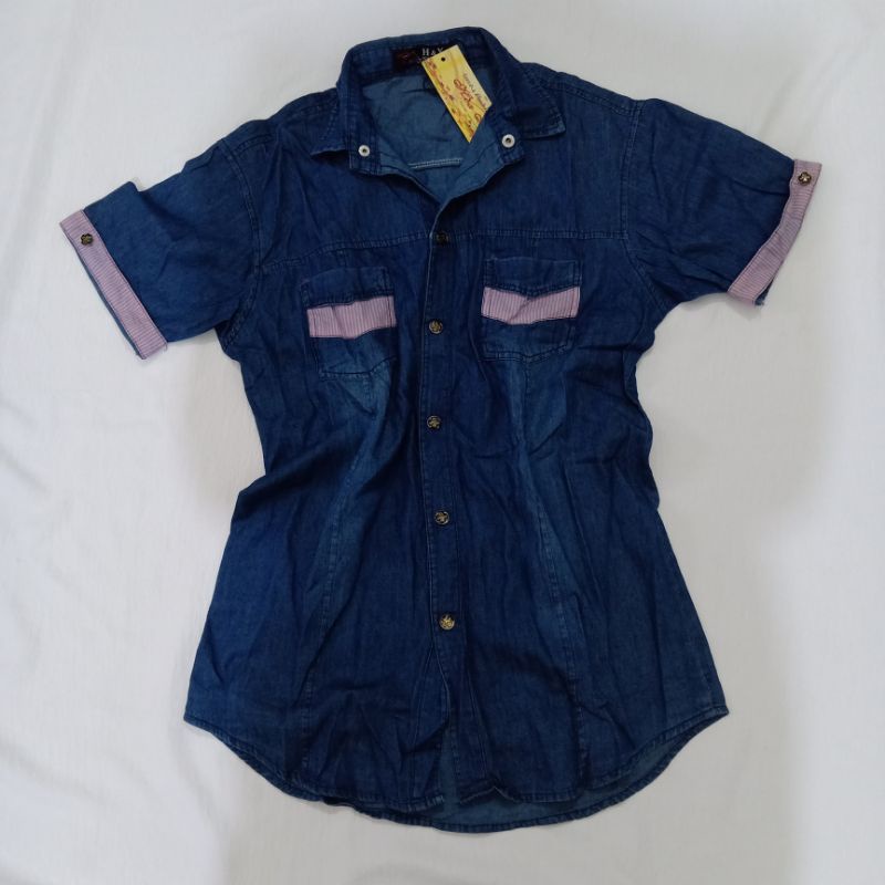 Áo Sơ Mi Vải Jeans Bò Túi Phối Vải Màu Nổi Bật