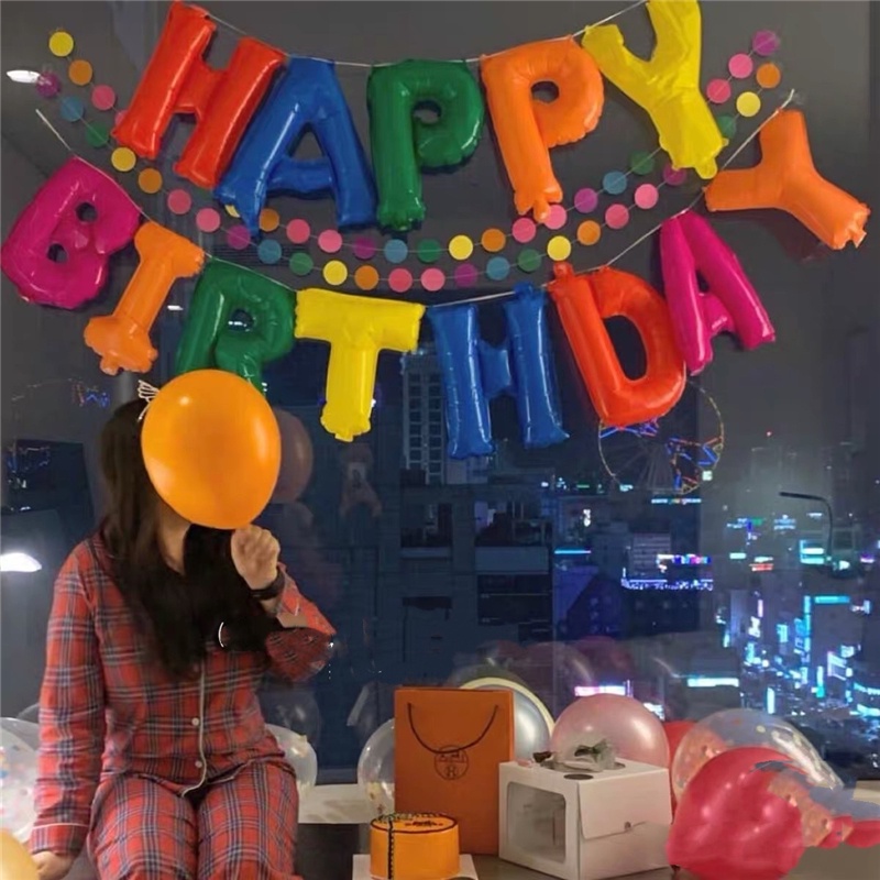 Bộ Bong Bóng Lá Nhôm Tự Bơm Hơi 16inch Hình Chữ Happy Birthday Trang Trí Tiệc Sinh Nhật Ins Stlye