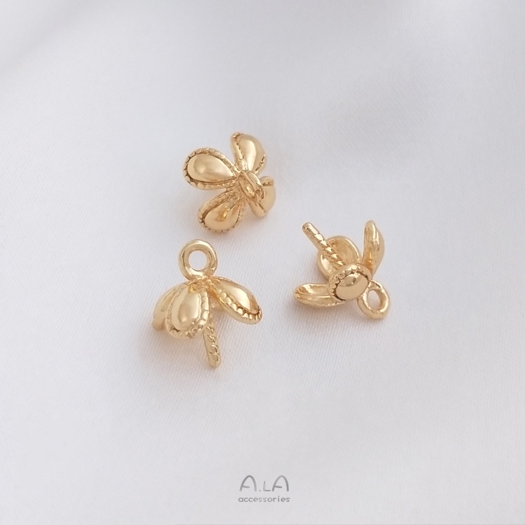 █diy゜14k●1 Giá Đỡ Mặt Dây Chuyền Thủ Công Hình Cỏ Bốn Lá Mạ Vàng 14K