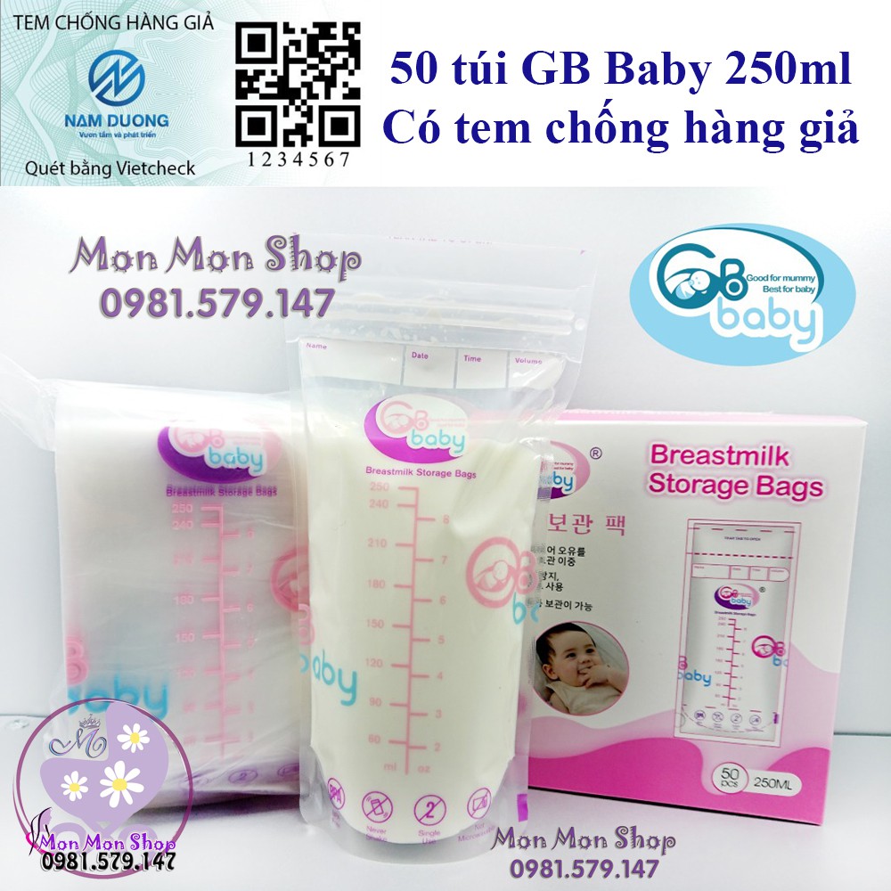  [Có tem chống hàng giả ] Hộp 50 túi trữ sữa GB Baby 250ml hàng chuẩn