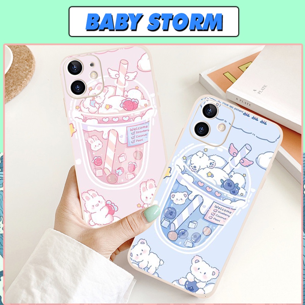 Ốp Iphone Trà Sữa Hồng Xanh Cạnh Vuông BVC Iphone5/5s/6/6plus/6s/6splus/7/7plus/8/8plus/x/xr/xs/11/12/13/pro/max