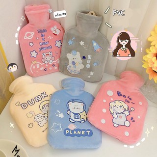  Túi chườm PVC nóng lạnh bụng kinh đa năng dễ thương 350ml có lớp vải nhung bên ngoài