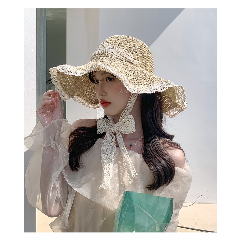 Mũ Cói Mềm Viền Ren Vinatge JMC02 Jussy Fashion Phong Cách Nón Cói Đi Biển Nơ Ren Có Size Cho Mẹ Và Bé Nhiều Màu Hot