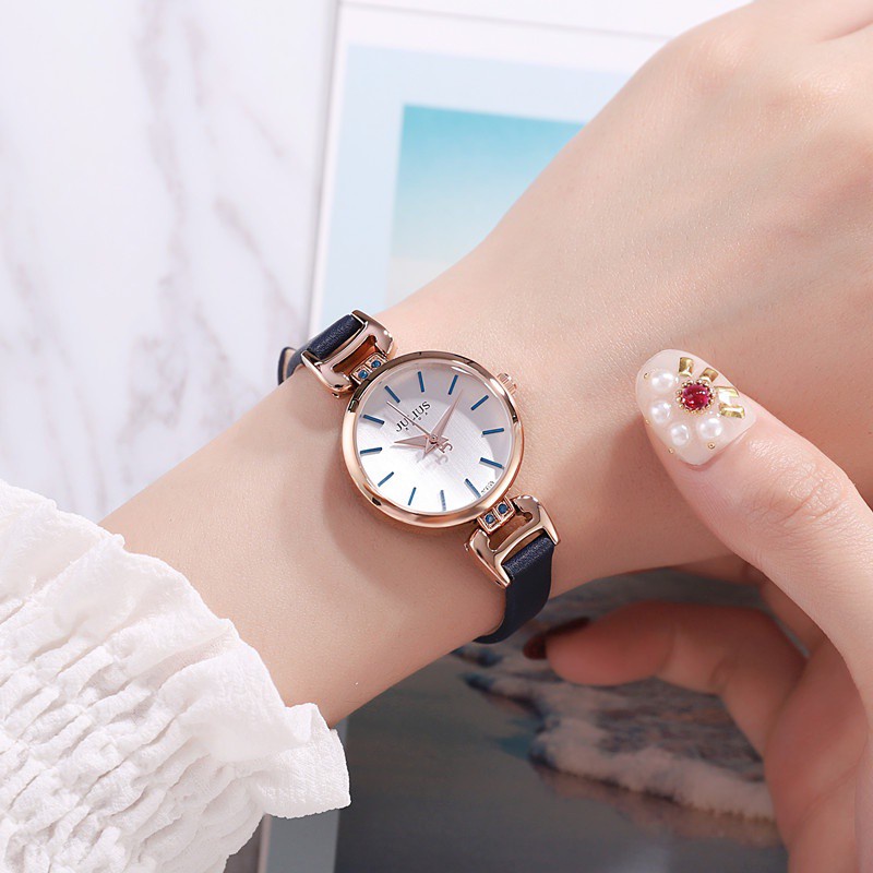 Đồng Hồ Quartz Julius Đính Đá Chống Thấm Nước Thiết Kế Mỏng Thời Trang Dành Cho Nữ 925