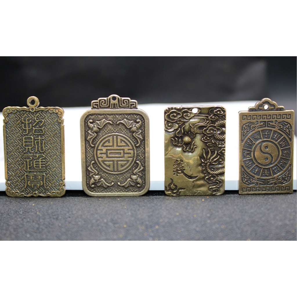 Mặt Dây Chuyền trang sức phong thủy thẻ đồng thau nguyên chất Khắc hình quan công, mã đáo,kì lân,tỳ hưu tinh xảo