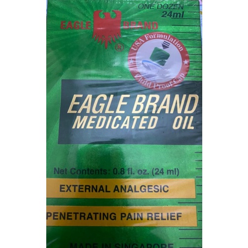 Dầu gió xanh 2 nắp hiệu con ó Eagle Brand Medicated Oil 24ml- Chính hãng Mỹ -12 chai
