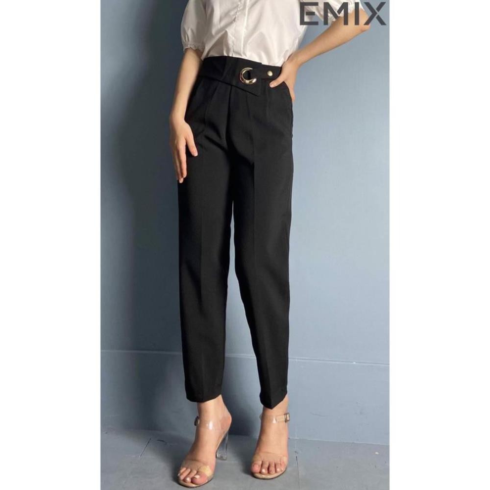 Quần Baggy Nữ Cạp Cao Cúc Lệch Form Đẹp Từng Đường Kim Mũi Chỉ thời trang Banamo Fashion baggy khuyên tròn nút 8320